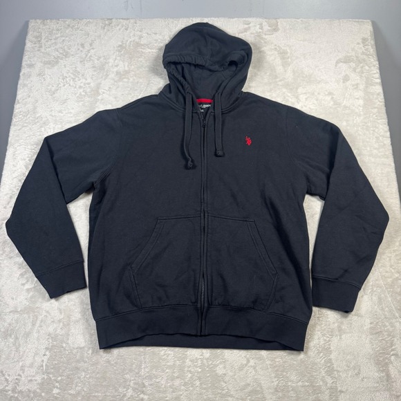U.S. Polo Assn. Full Zip Hoodie Mens XL Black Red Embroidered Logo Sweatshirt - Picture 1 of 8